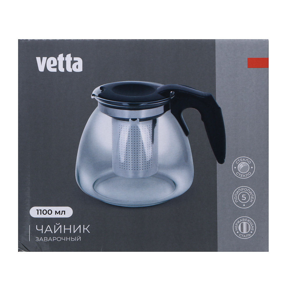VETTA Чайник заварочный 1100мл, ситечко из нерж.стали, стекло, полипропилен - #7