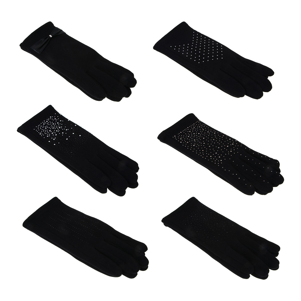 GALANTE Перчатки женские контактные, р.18-20, 50% полиэстер, 50% хлопок, черные, ОЗ25-01 - #1