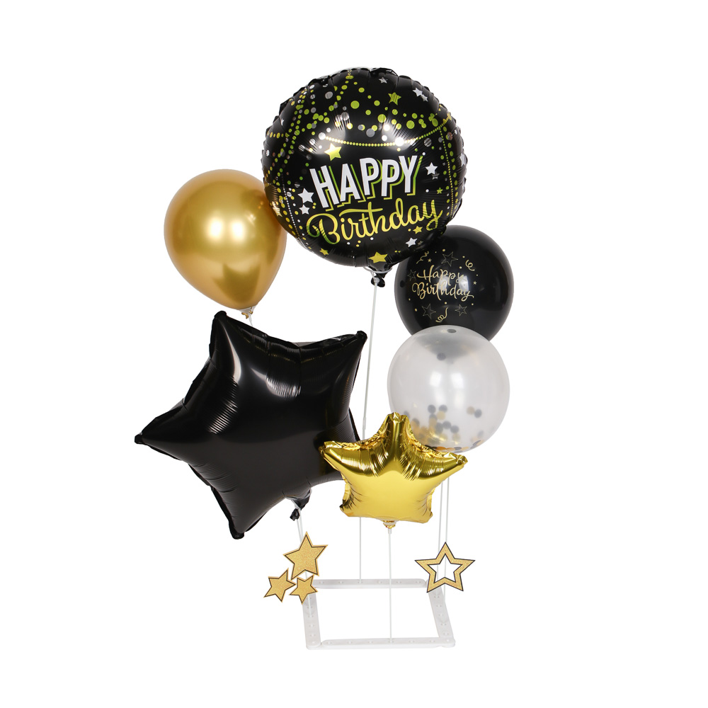Набор воздушных шаров тм Fntastic 6 шт с подставкой, фольга, пластик, картон, "Happy Birthday", черн - #2
