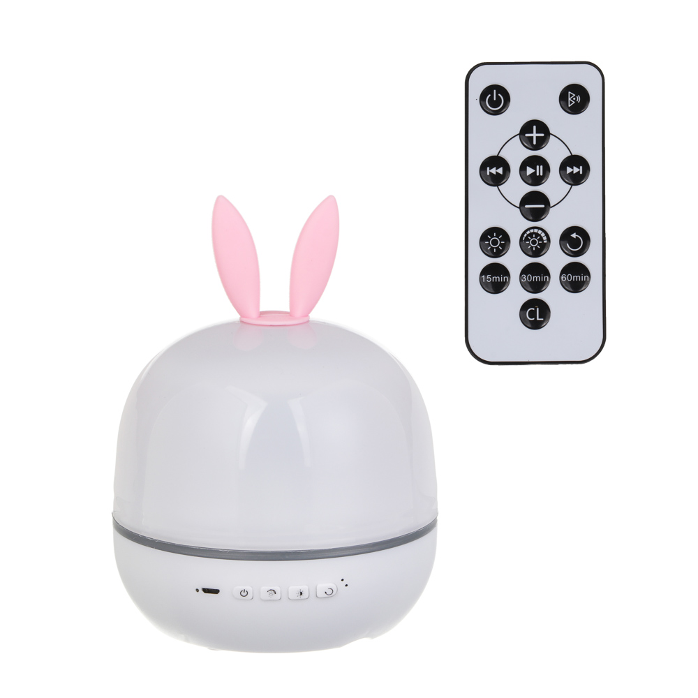 Светильник-ночник проектор BY Зайка, колонка Bt 3Вт, 6 проекций, акб. 1200mAh, USB 5В, пульт, белый - #2