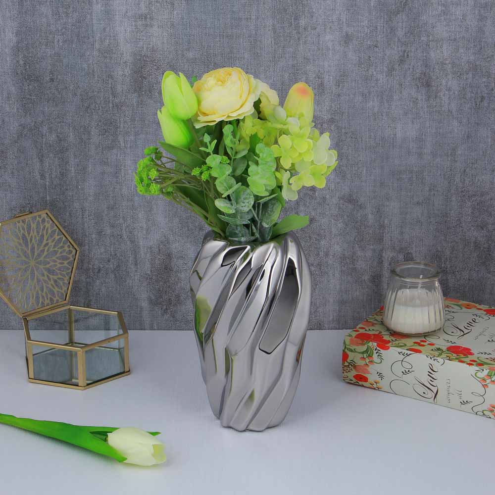 Ваза керамическая, 12х20 см, цвет серебро - #3