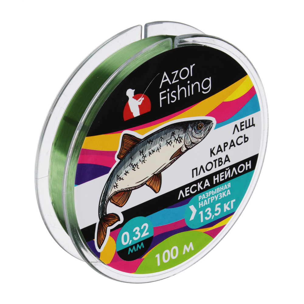 Леска AZOR FISHING "Карась, Плотва" нейлон, 100м, 0,32мм, зеленая, разрывная нагрузка 13,5 кг - #1