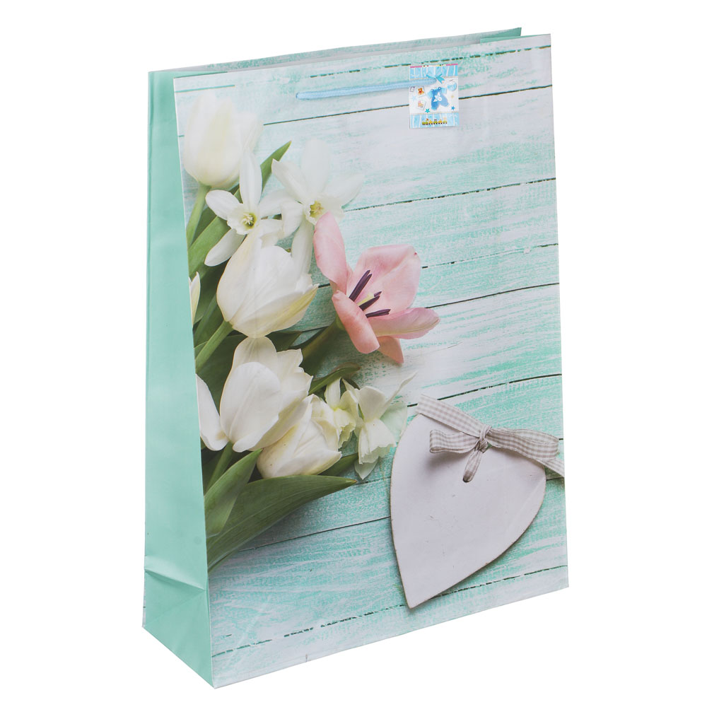 LADECOR Пакет подарочный, бумажный, 30x41x11 см, 4 дизайна, сердца и цветы - #2