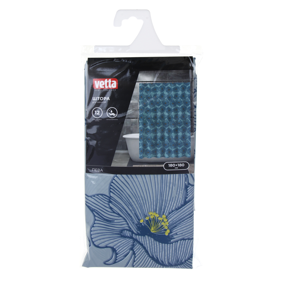 VETTA Шторка для ванной, ПЕВА, 30г/м2, 180x180 см, Цветы, 602 - #4