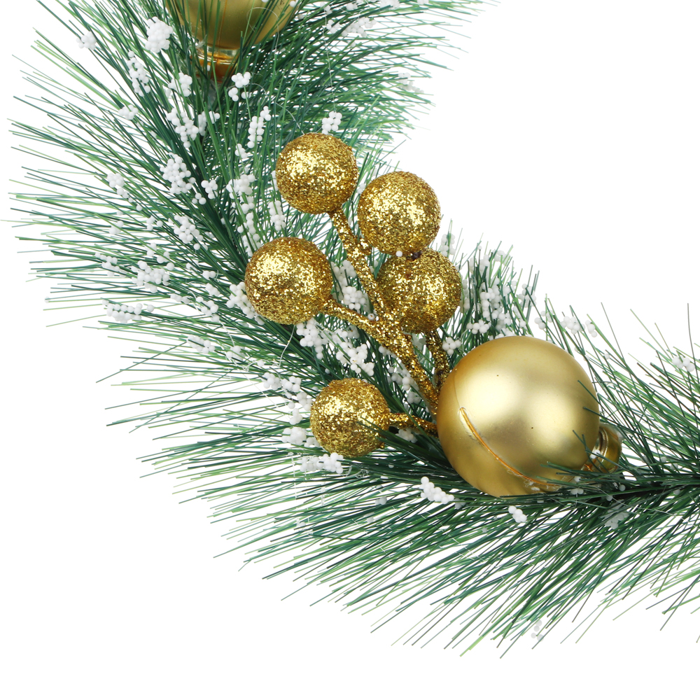 СНОУ БУМ Венок рождественский заснеженный с декором и ягодами, 25см, ПВХ, дерево, золотой декор - #3
