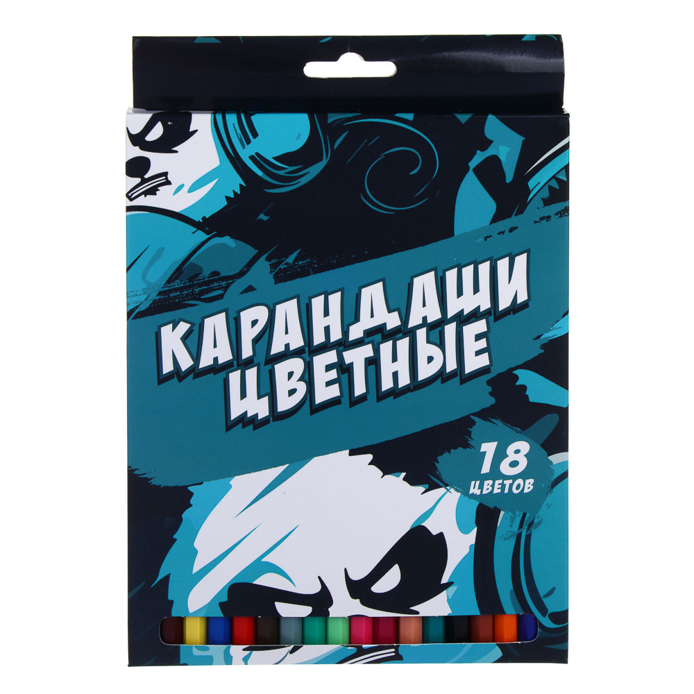 Карандаши пластиковые шестигранные, 18 цв., "Бэд Панда/Мотоспорт", заточенные, цветная коробка - #2