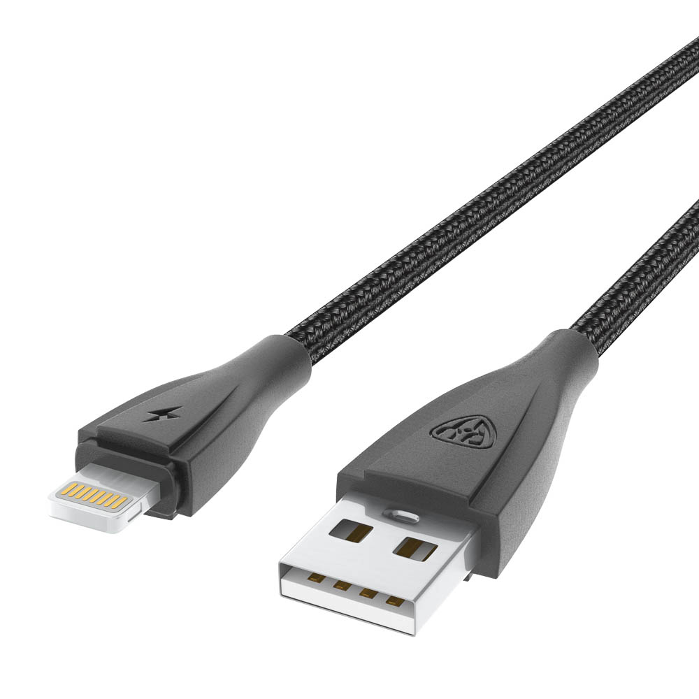 Кабель для зарядки USB(A)-iP BY Nylon Pro, 12Вт, 1 м, 2.4A, нейлон, черный - #4