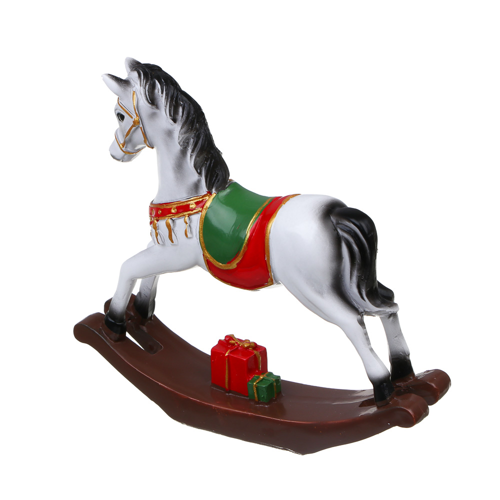 СНОУ БУМ Декоративная фигура "Конь-качалка", полистоун, белый, 15,5x3x14 см - #3