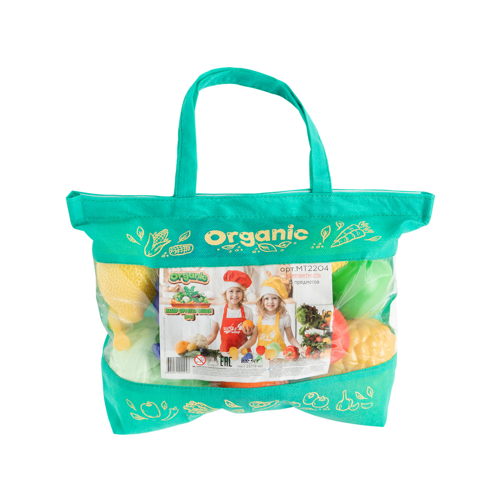 BY Kids Набор игровой "Фрукты, овощи" в сумке, 15 предметов, пластик, текстиль, 33х38х9см МТ2204 - #2