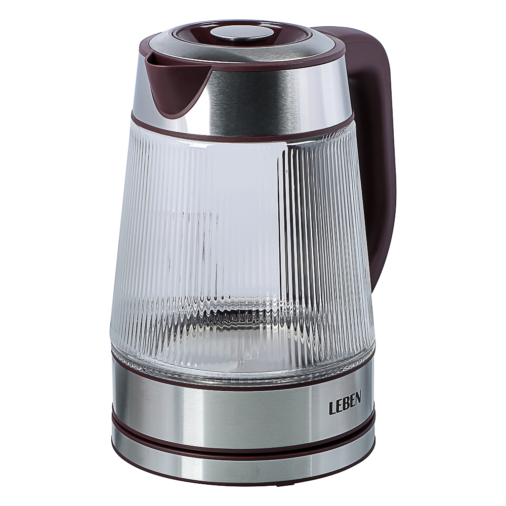LEBEN Чайник электрический стеклянный 1,8л 1850 Вт рифленое стекло, бордовый - #1