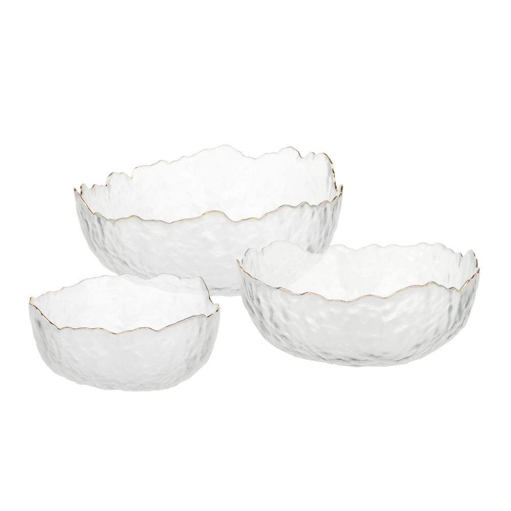 MILLIMI Набор салатников 3 шт, 13.5x13.5x6см / 17x16,5x7,5см/ 20x20x9см, стекло, прозрачный с золото - #1