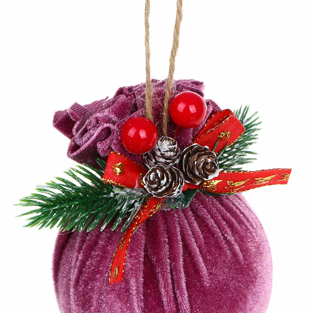Подвеска Сноубум "Шар новогодний" в вуали с декором из хвои, сиреневый - #2