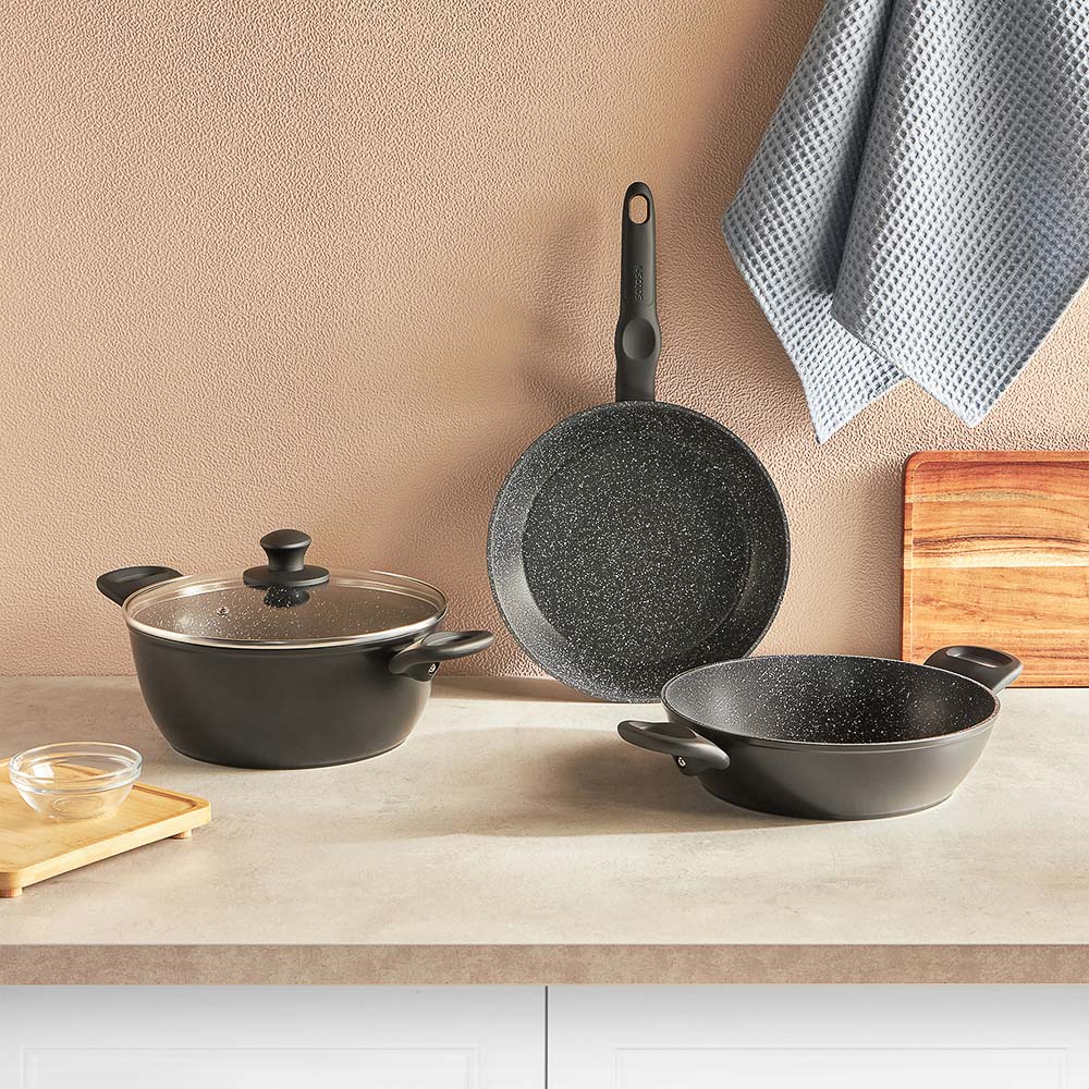 SATOSHI Стоун Набор 4пр. Сковорода, сотейник, кастрюля d24см, крышка, антипригарное покрытие Мрамор - #13