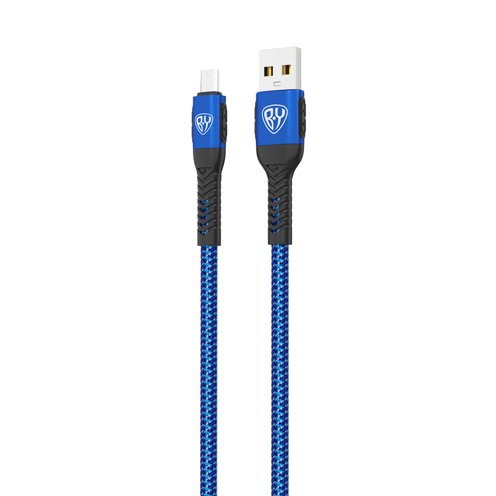 BY Кабель для зарядки Silky microUSB, 1м, Быстрая зарядка 3А, QC, PD 20W, тканевый, синий - #3