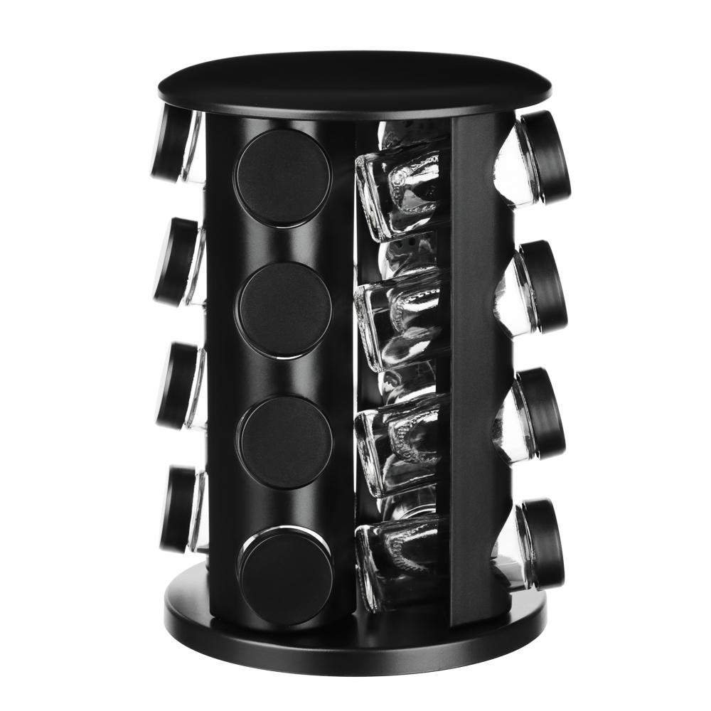 SATOSHI Набор банок для специй 16шт на подставке, 20х20х28см стекло+ABS пластик, черный - #1
