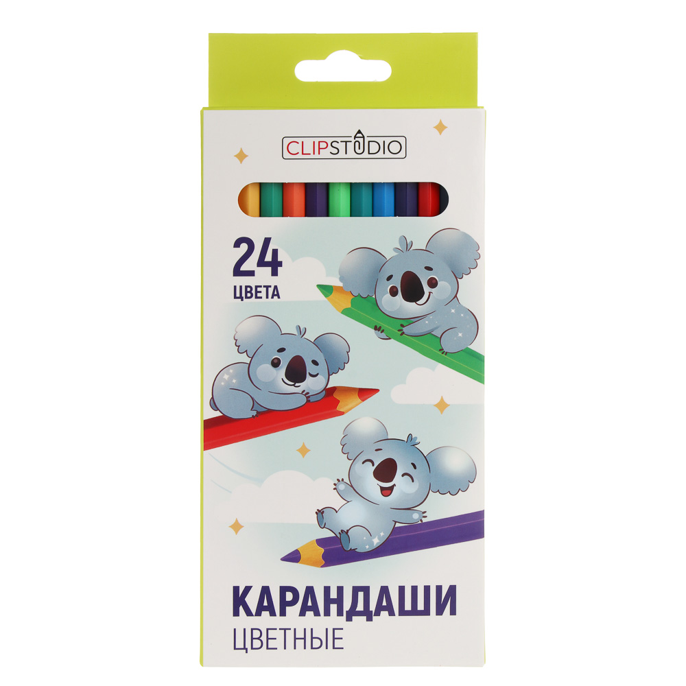 Карандаши 24цв. ClipStudio шестигранные заточ., грифель 2,5мм. пластик, в карт.кор. с подвесом - #1