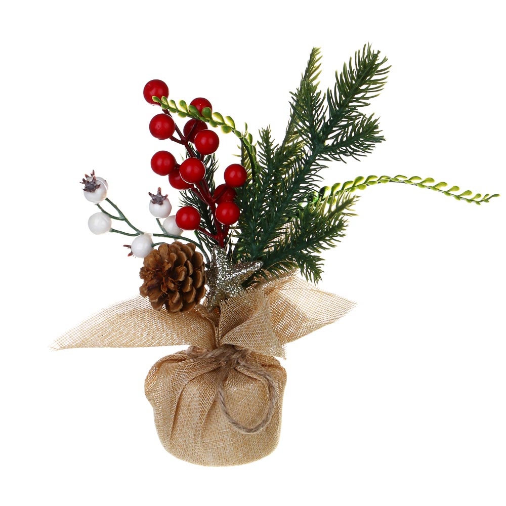 СНОУ БУМ Хвойный декор 29 см, пластик, пенопласт, металл, мешковина, дерево - #1