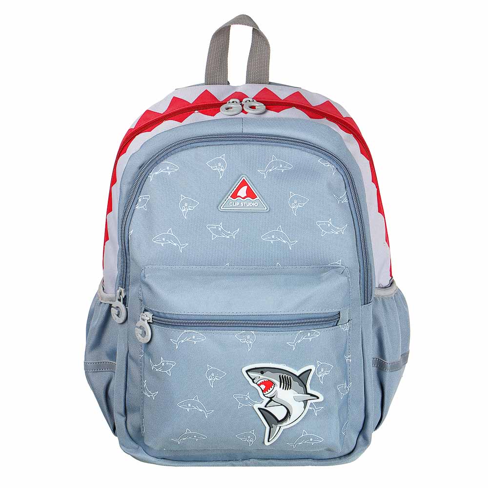 Рюкзак подростковый 39x30x19,5см, 2 отд., 3 карм., аппликация, принт в форме зубов акулы, ПЭ, серый - #1
