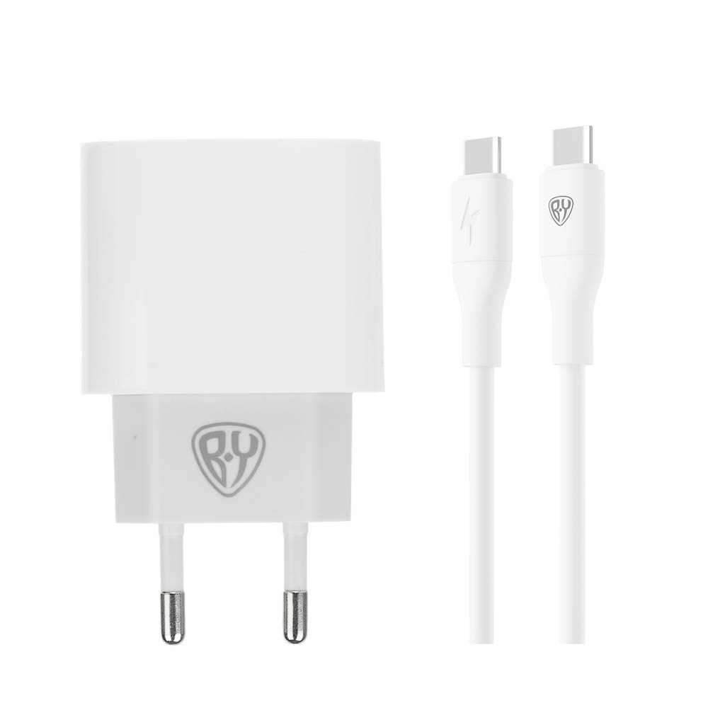 BY Комплект СЗУ Ньютон 20Вт, USB-C PD + кабель С-С, 3А, 100см, 110-240В, 50-60Гц, пластик, белый - #1