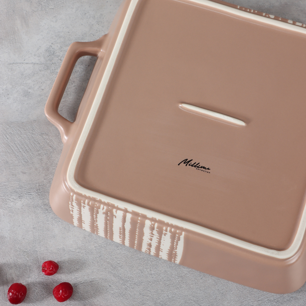 MILLIMI Форма для запекания и сервировки квадрат.с ручками, керамика, 26х21х5см, 1,2л, бежевая - #15