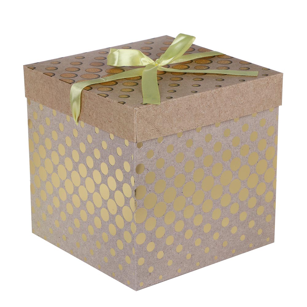 Коробка подарочная складная с лентой, бумага с фольгированным слоем, 22х22х22 см, круги, 4 цвета - #2