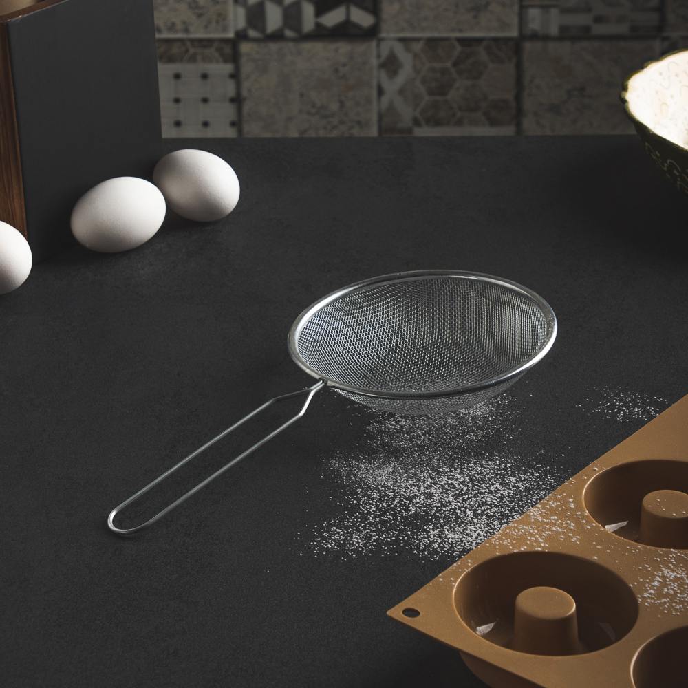 Сито с ободом и ручкой 14см, металл - #8