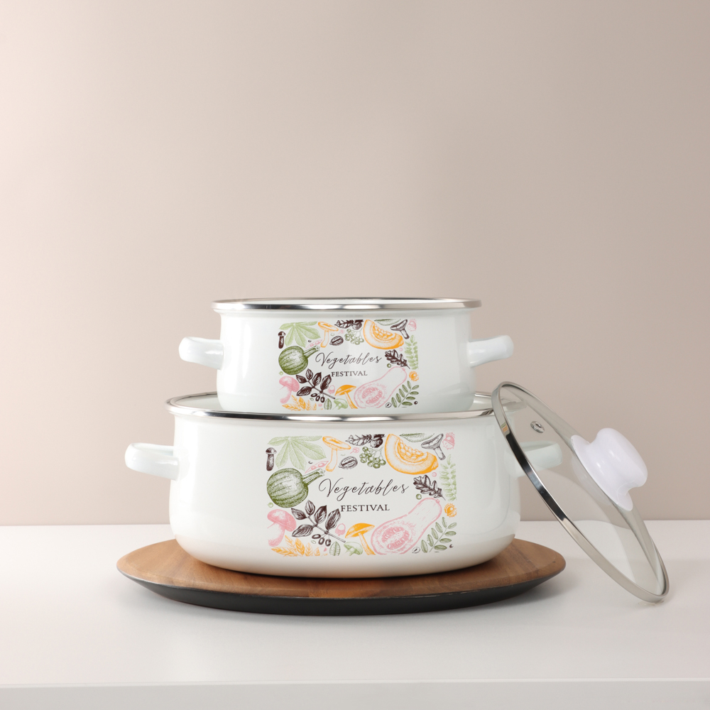 Набор эмалированных кастрюль со стекл. крышками, 4пр. (18/24см, 1,5/4л) "Овощной микс", индукция - #12