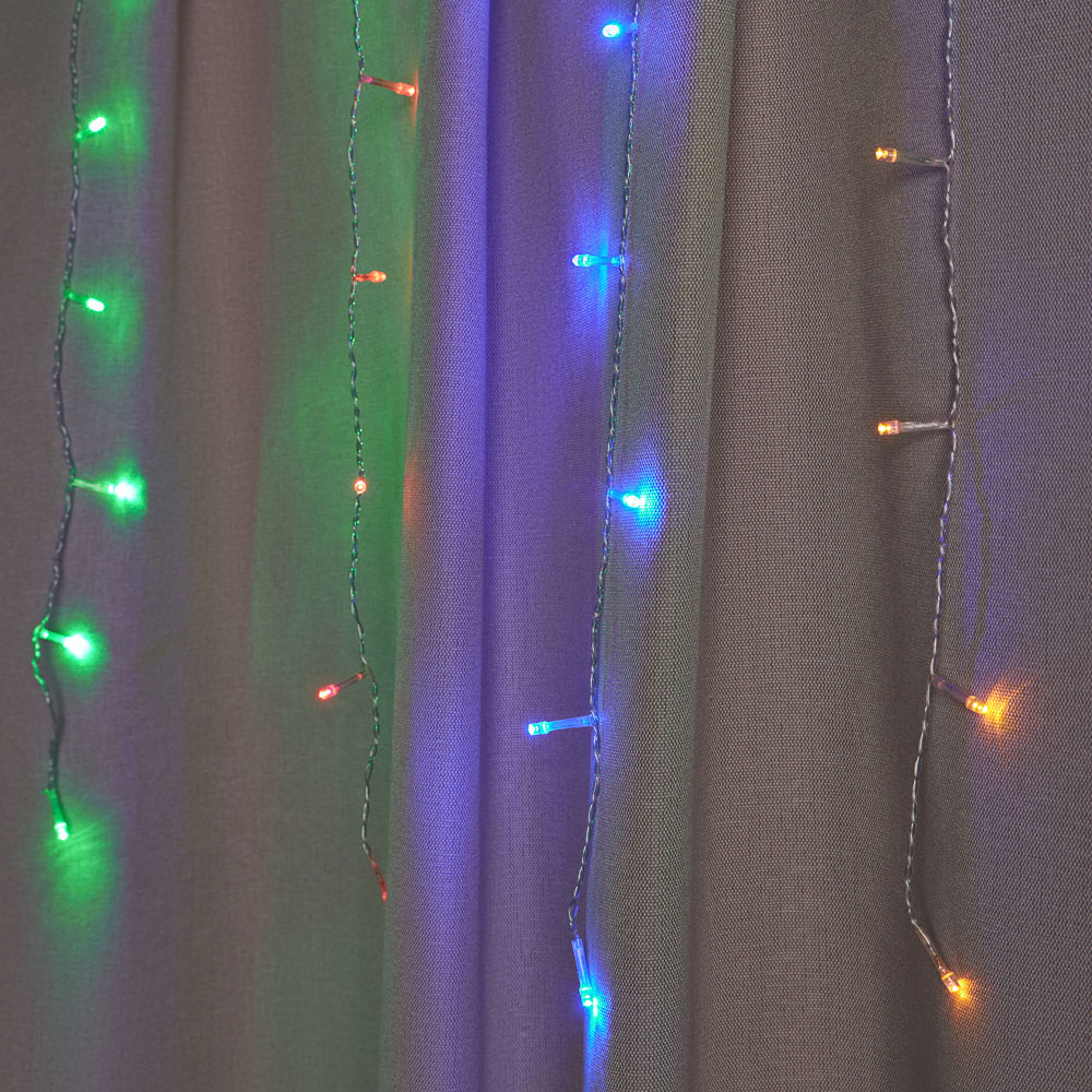 СНОУ БУМ Гирлянда эл. бахрома, 96LED, 3x0,7м, мультицвет, 8 реж, ПВХ прозр., коннектор, 220В - #11