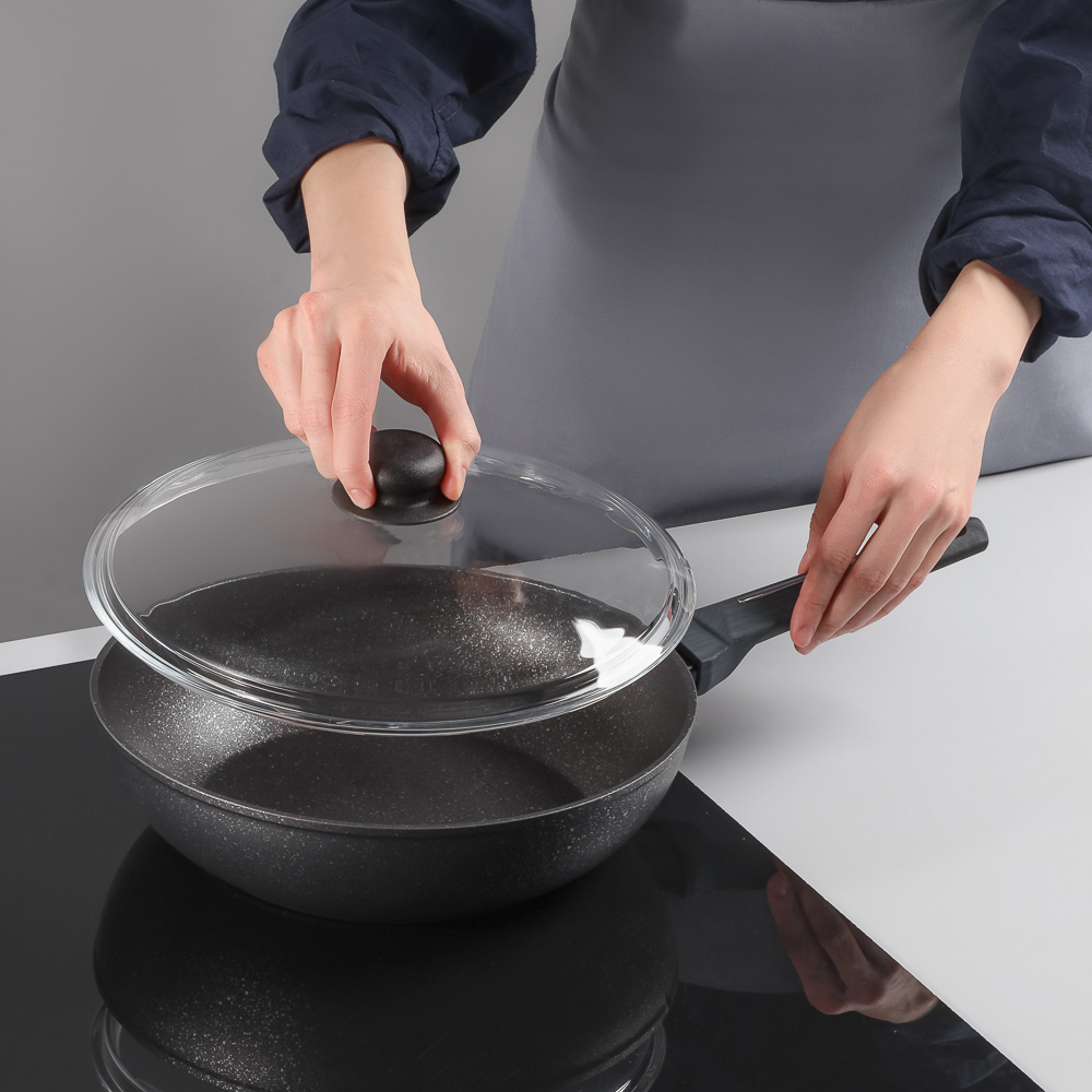 SATOSHI Крышка стеклянная безободковая с ручкой 28см - #7