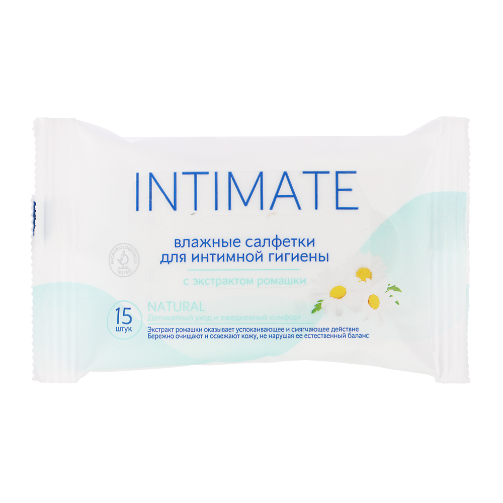 Влажные салфетки для интимной гигиены INTIMATE NATURAL с ромашкой, 15шт - #1