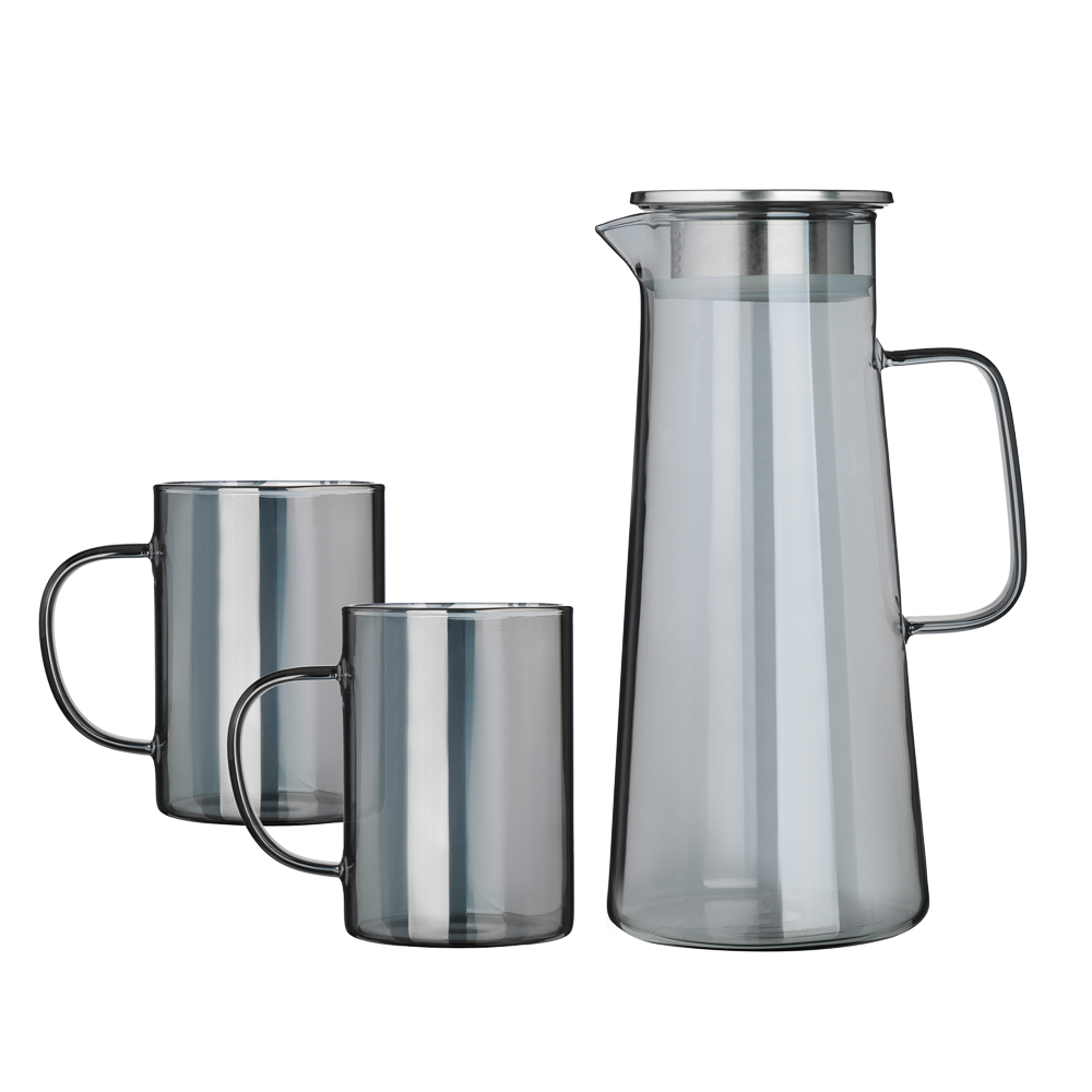 SATOSHI Графит Кувшин для воды 1,8л, 2 кружки 200мл, стекло, нерж.сталь - #1