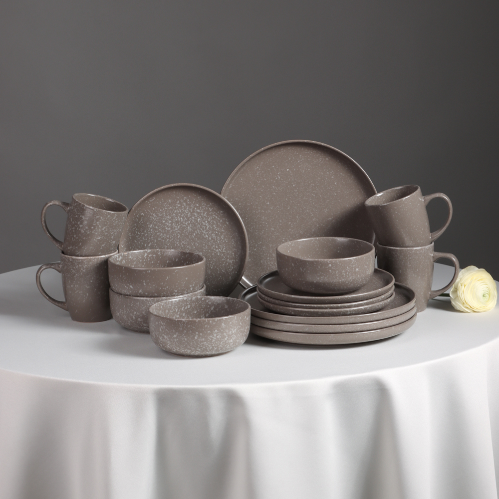 MILLIMI Набор стол.посуды 16пр(тар26см*4, тар20см*4, салатн14см*4, кружка340мл*4) керамика, серый - #9