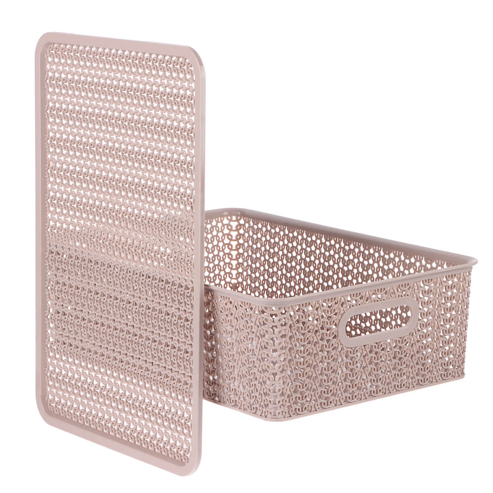 Корзинка Вязь 7,5л 350х245х105мм с крышкой, розовый нюд - #2