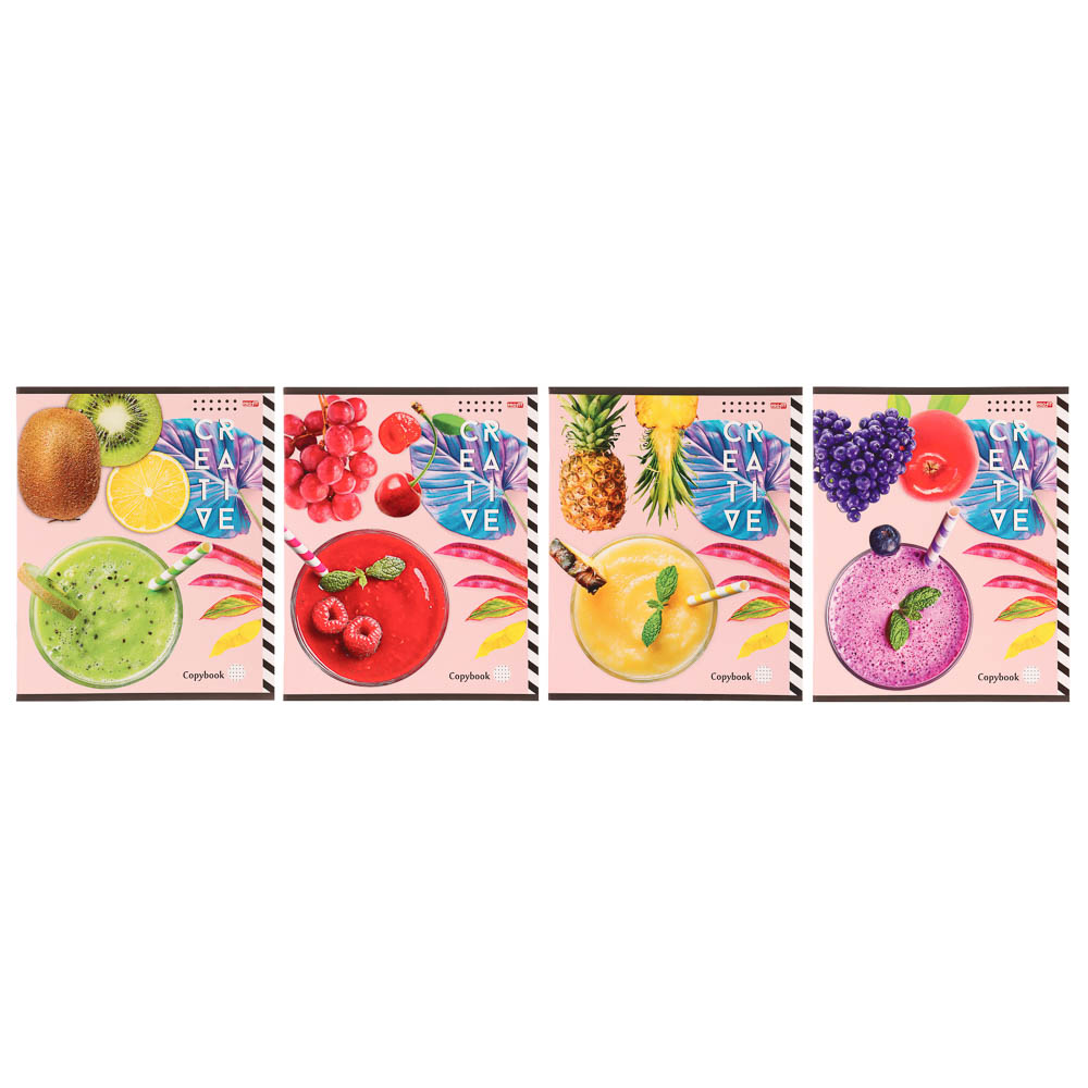 Тетрадь 48л. в клетку, офсет, обл. мел.картон, скрепка, ВД-лак, микс - #15