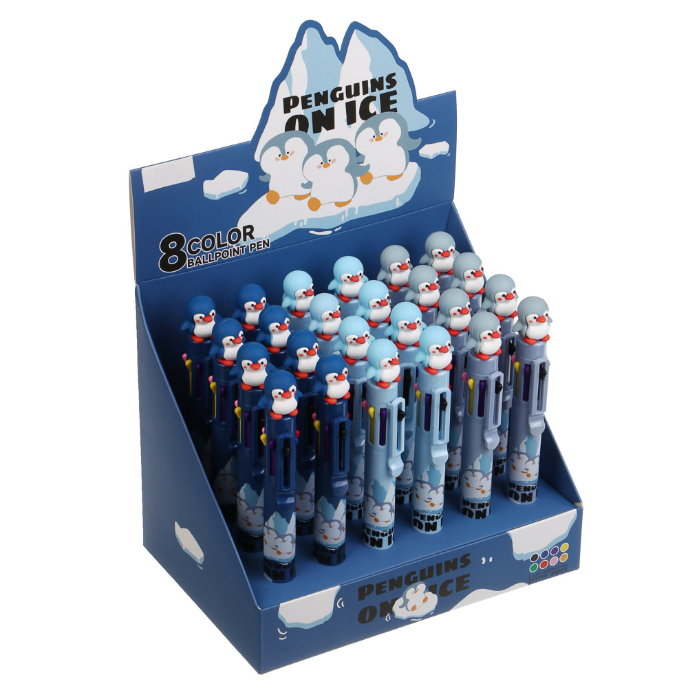 Ручка шариковая автоматическая 8-цветная 0,7мм, с фигуркой в форме пингвина, 3 вида, шоу-бокс - #7