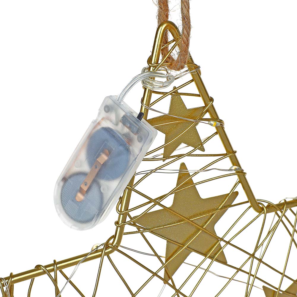 СНОУ БУМ Сувенир гирлянда-подвеска нить в форме звезды, 2хCR2032, 23,5 см - #5