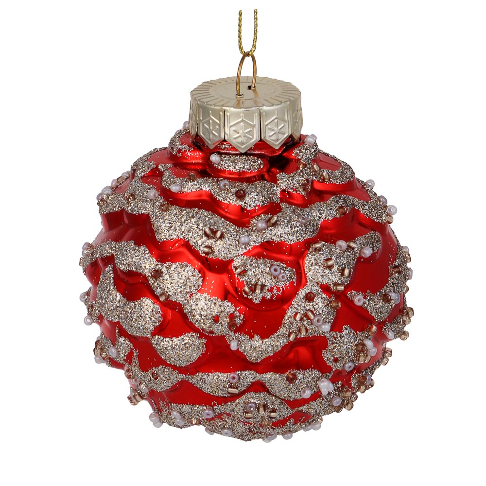 СНОУ БУМ Шар пластик 8 см, красный с позолотой, 26-466 - #2