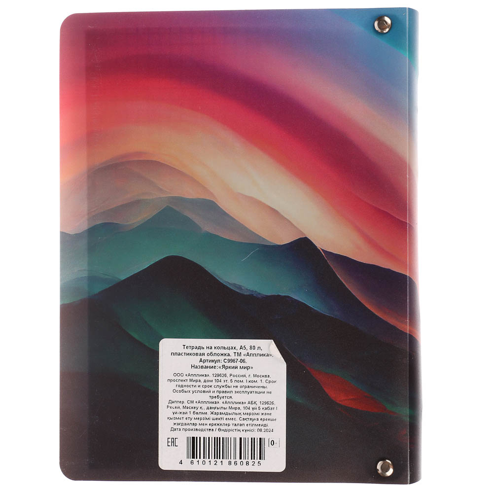 Тетрадь на кольцах А5, 80 л., клетка, обложка пластик, белый блок, микс - #17