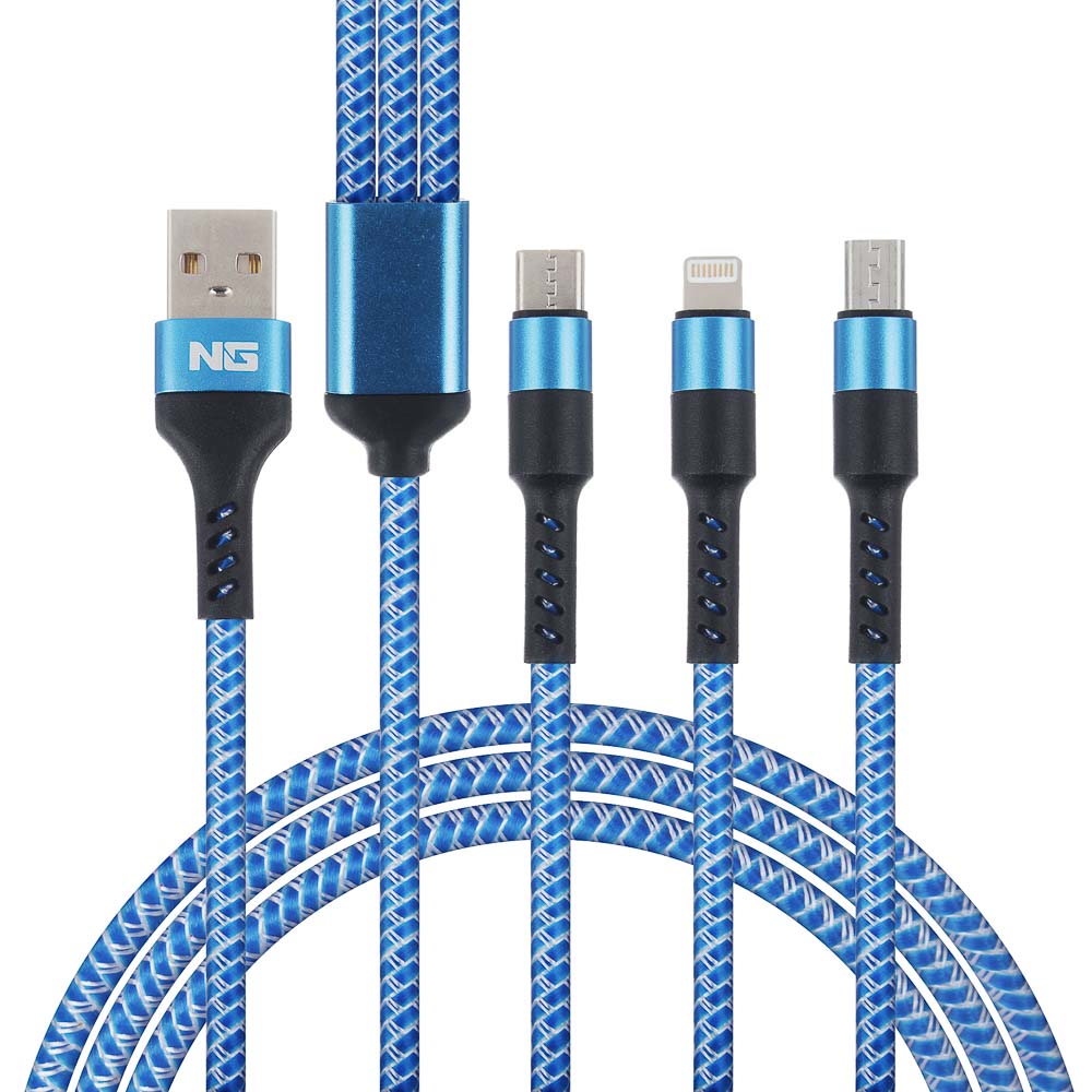 NG Кабель для зарядки телефона 3 в 1, штекер iP/microUSB/Type-C, 2м, 1.5А, пластик - #3