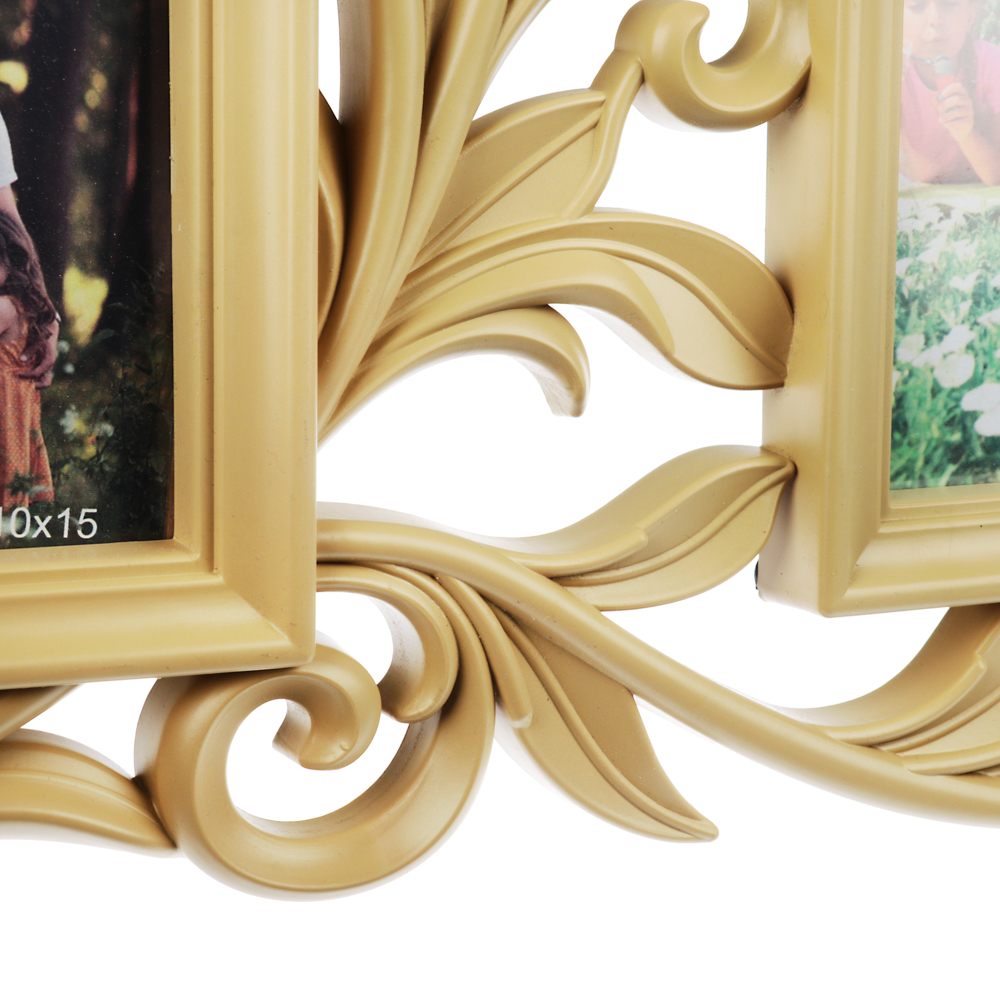 Фоторамка с часами, на 4 фотографии, 42x37см, пластик, бежевая - #3