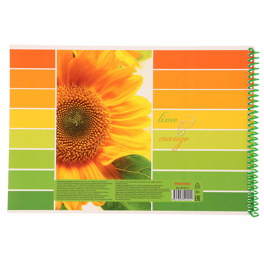 Альбом для рисования A4 40л., офсет 100г/м2, обл.картон, спираль, микс - #20