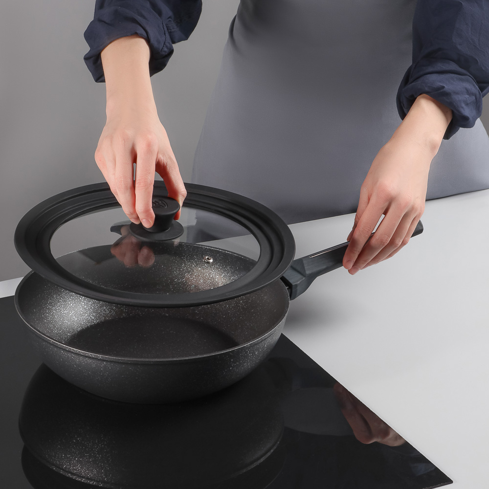 SATOSHI Крышка универсальная стекло/силикон с ручкой, 24-26-28см - #10