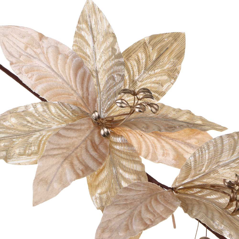 СНОУ БУМ Цветок декоративный на ветке 53x28 см, полиэстер, металл, шампань - #2