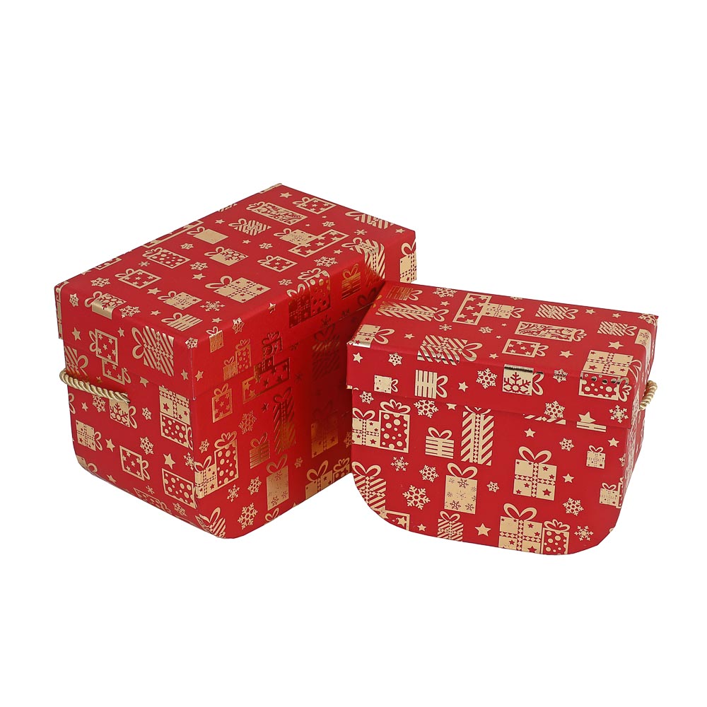 Набор подарочных коробок 2 в 1 (15x11,5x7,9 см, 17,7x13,4x10,4 см) с золотым фольг.слоем, красный - #7