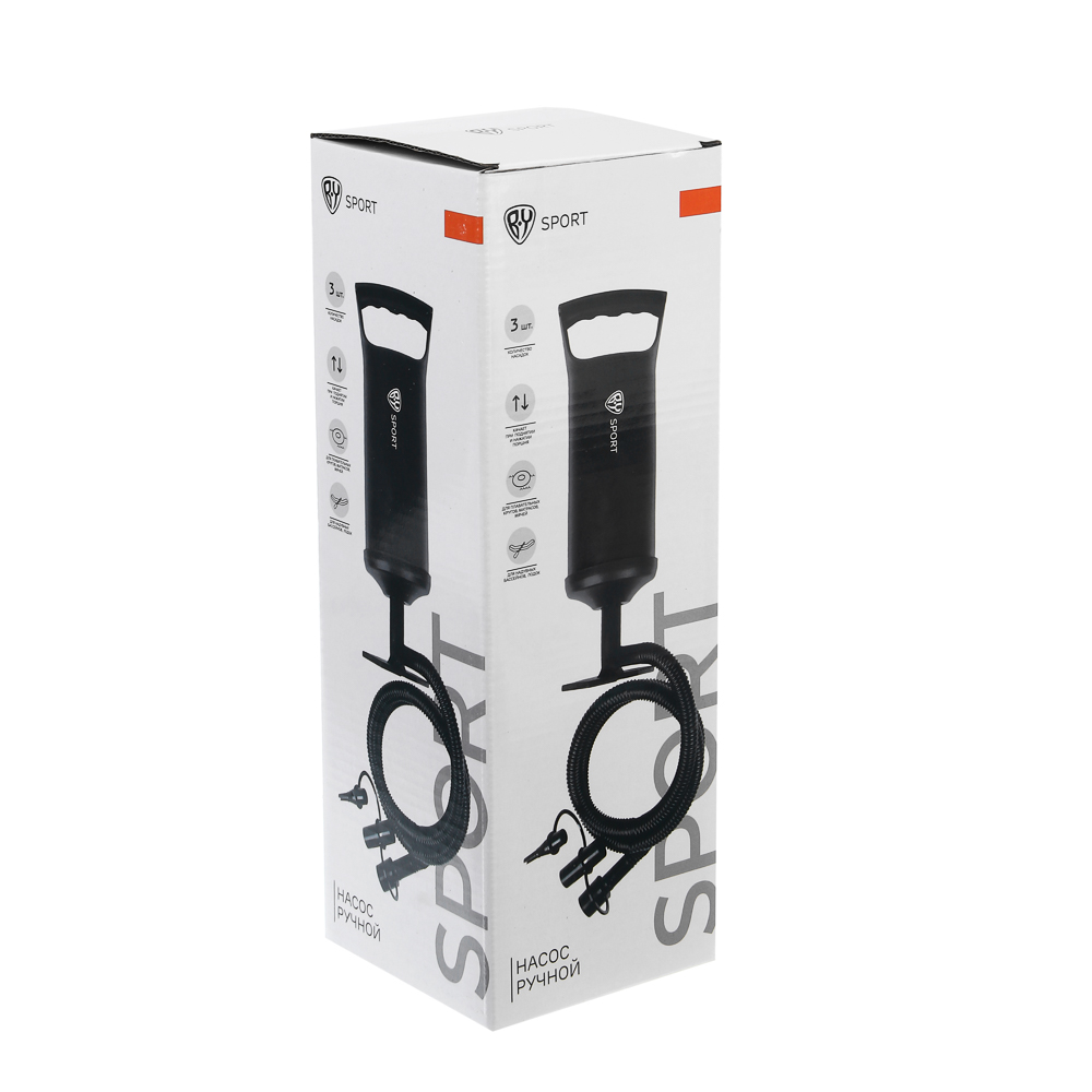 Насос ручной, тм BY SPORT, объем 0,85л, 30см, 3 насадки в комплекте, РР - #8