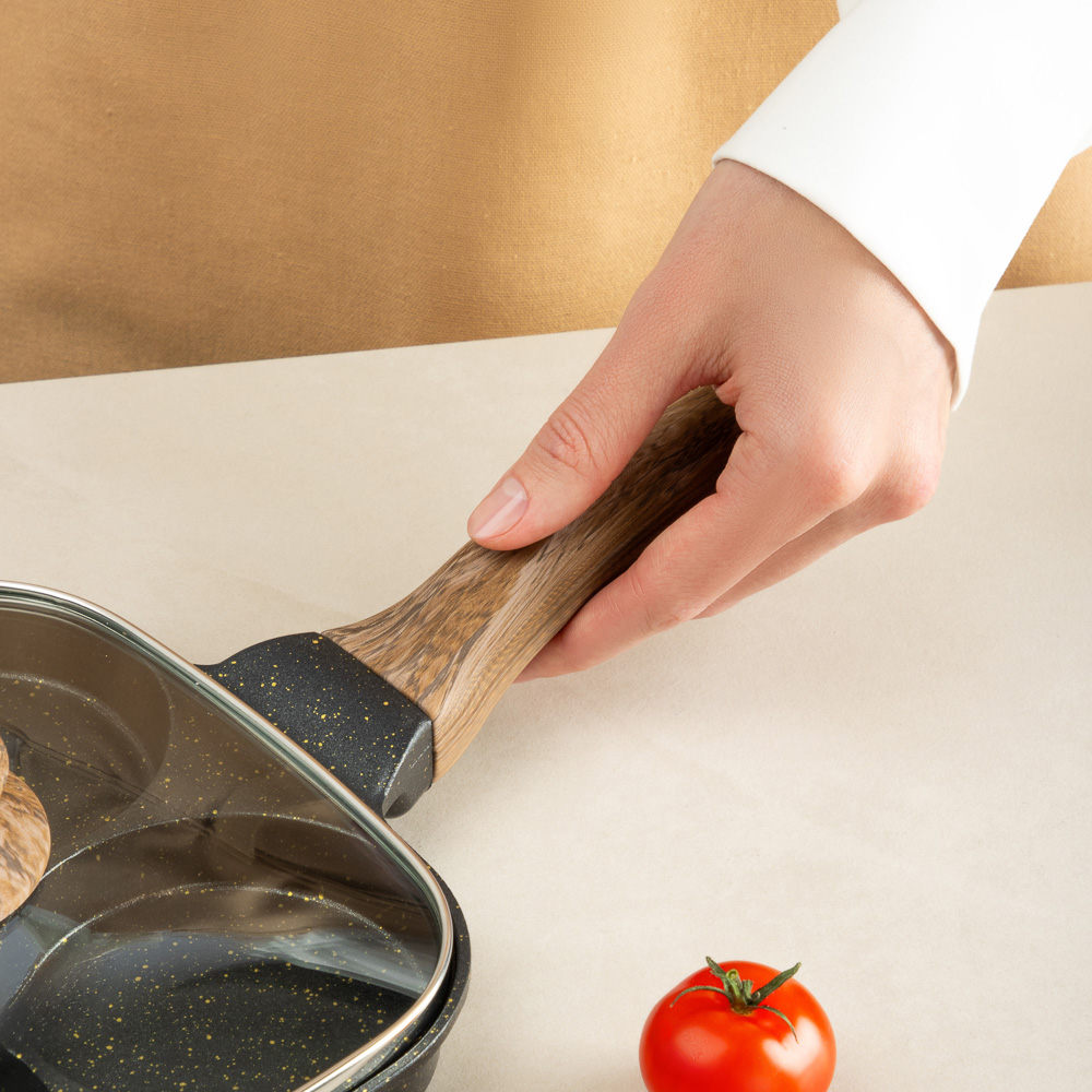 SATOSHI Карнуа Сковорода литая с крышкой, 4 секции, 18см, антипригарное покрытие мрамор, индукция - #18