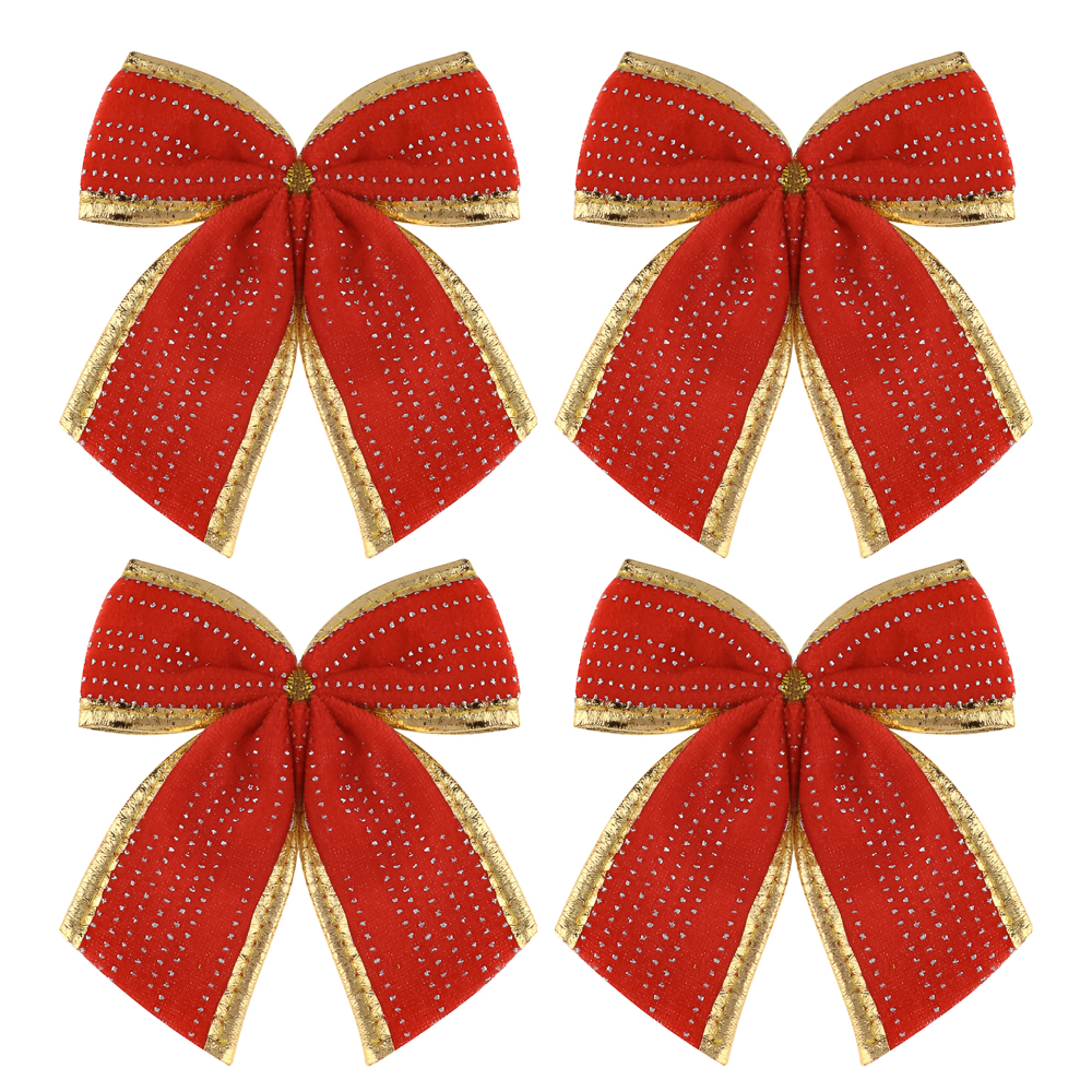 СНОУ БУМ Набор бантов 10x12 см, 4 шт, полиэстер, красный - #1