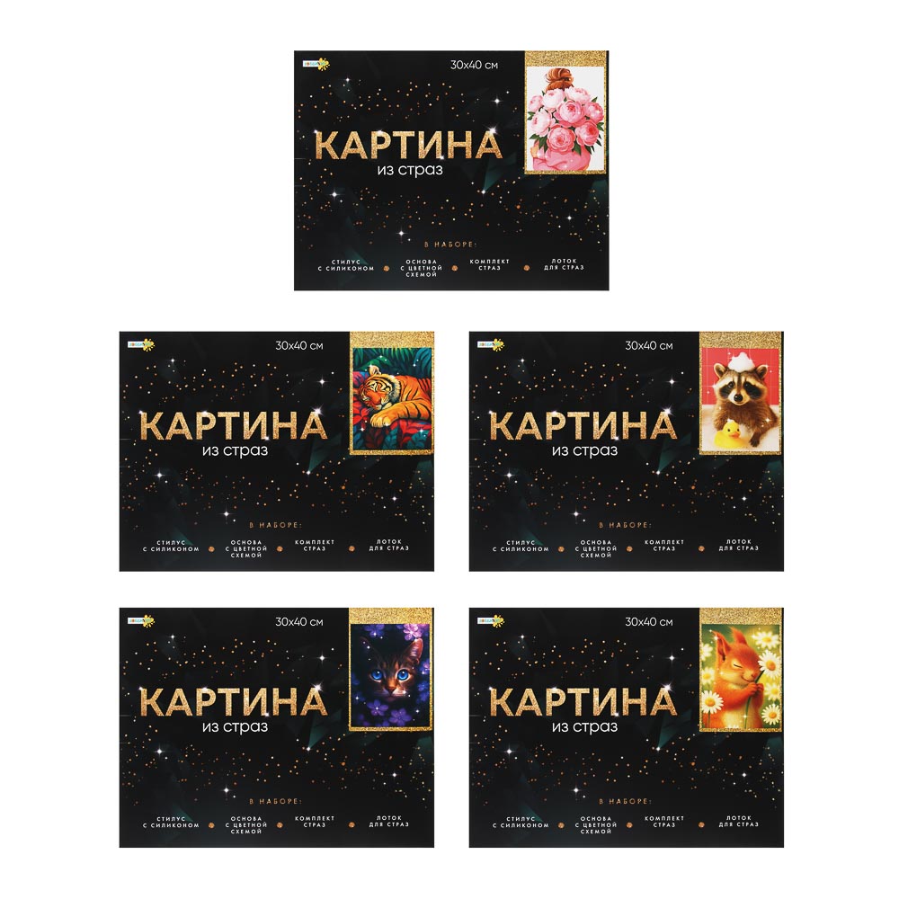 ХОББИХИТ Картина из страз, комплект: твердая основа, стразы, стилус, 30х40см, 5-10 дизайнов - #2