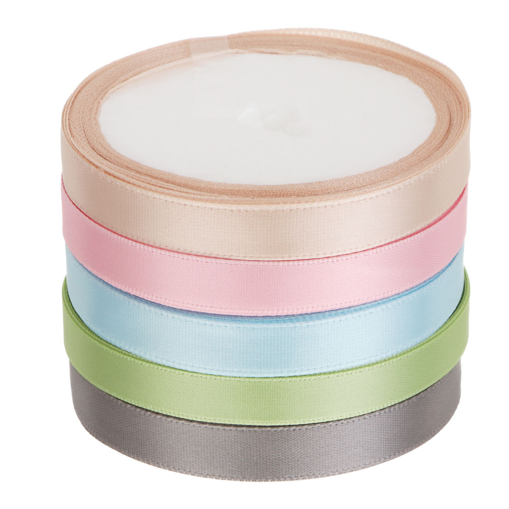 Лента для подарков атласная набор 5 цветов, 1 см x 4,5 м, полиэстер, арт.1 - #5