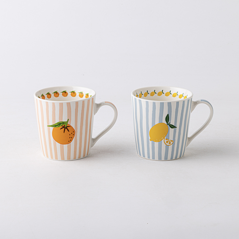 Кружка Фрукты в полоску тм MILLIMI, 330мл, 2 дизайна, фарфор - #1